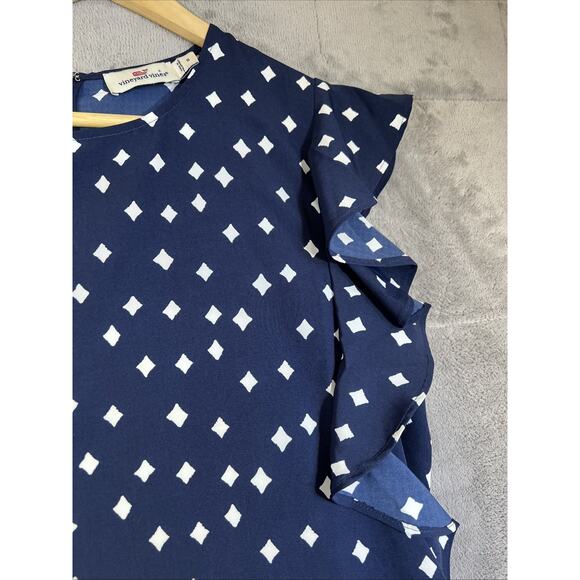 Vineyard Vines Dress Womens 6 Navy Diamond Print Flounce Flutter Sleeve Deep Bay - Picture 4 of 10